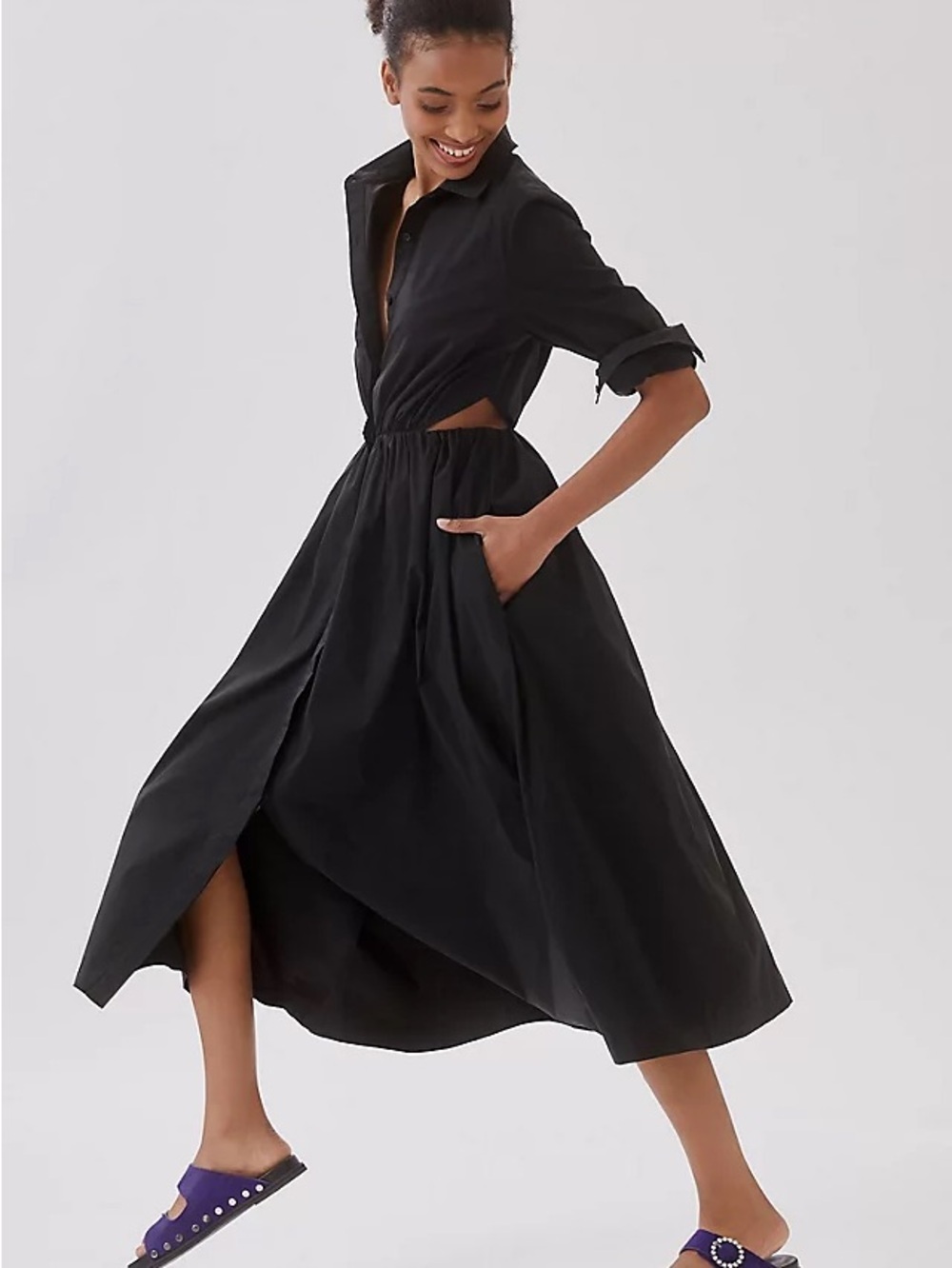 Anthropologie Sunday in Brooklyn Classic Black cut our Shirt Dress large